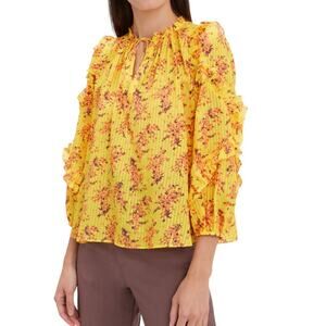 ULLA JOHNSON Manet Split V-Neck Floral Blouse